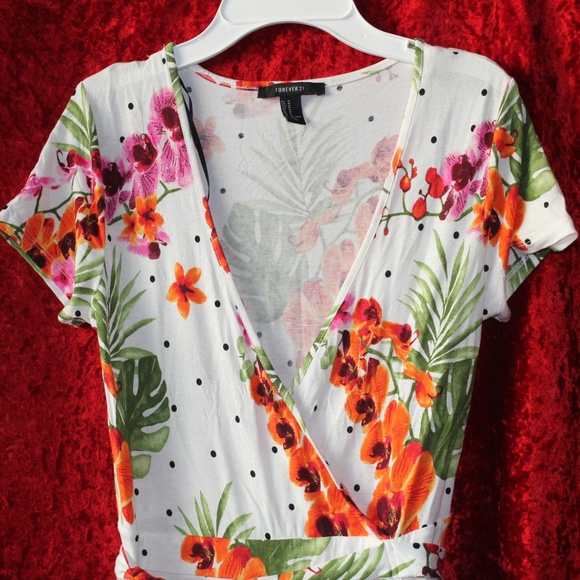 White Polka Dot Floral Romper/Dress/SwimSuit Cover - Picture 4 of 7